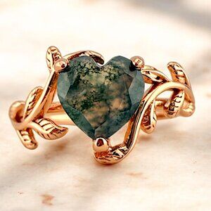 Heart Cut Moss Agate 14K Rose Gold Vermeil Ring